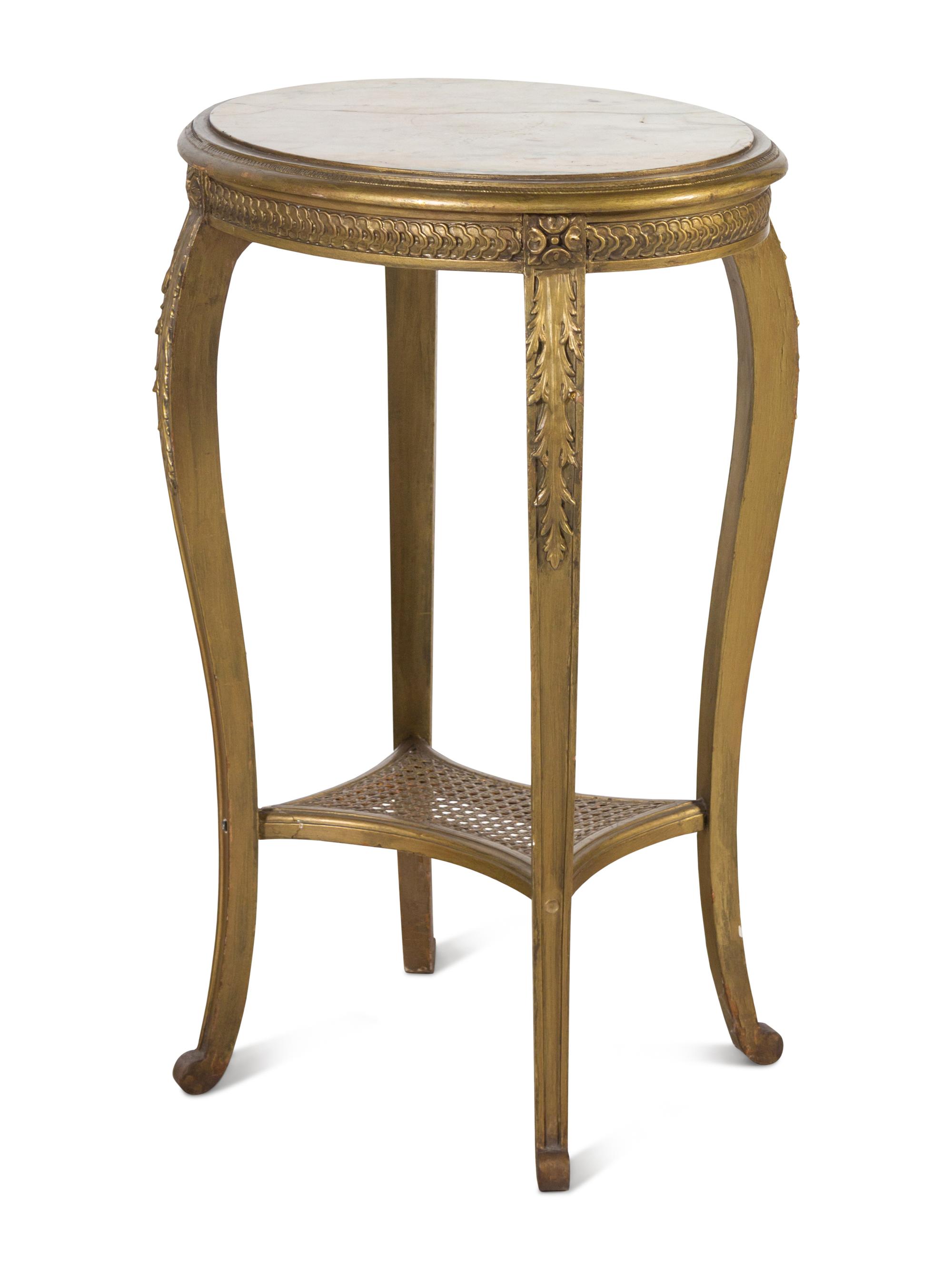A Louis XV Style Giltwood Marble-Top Side Table