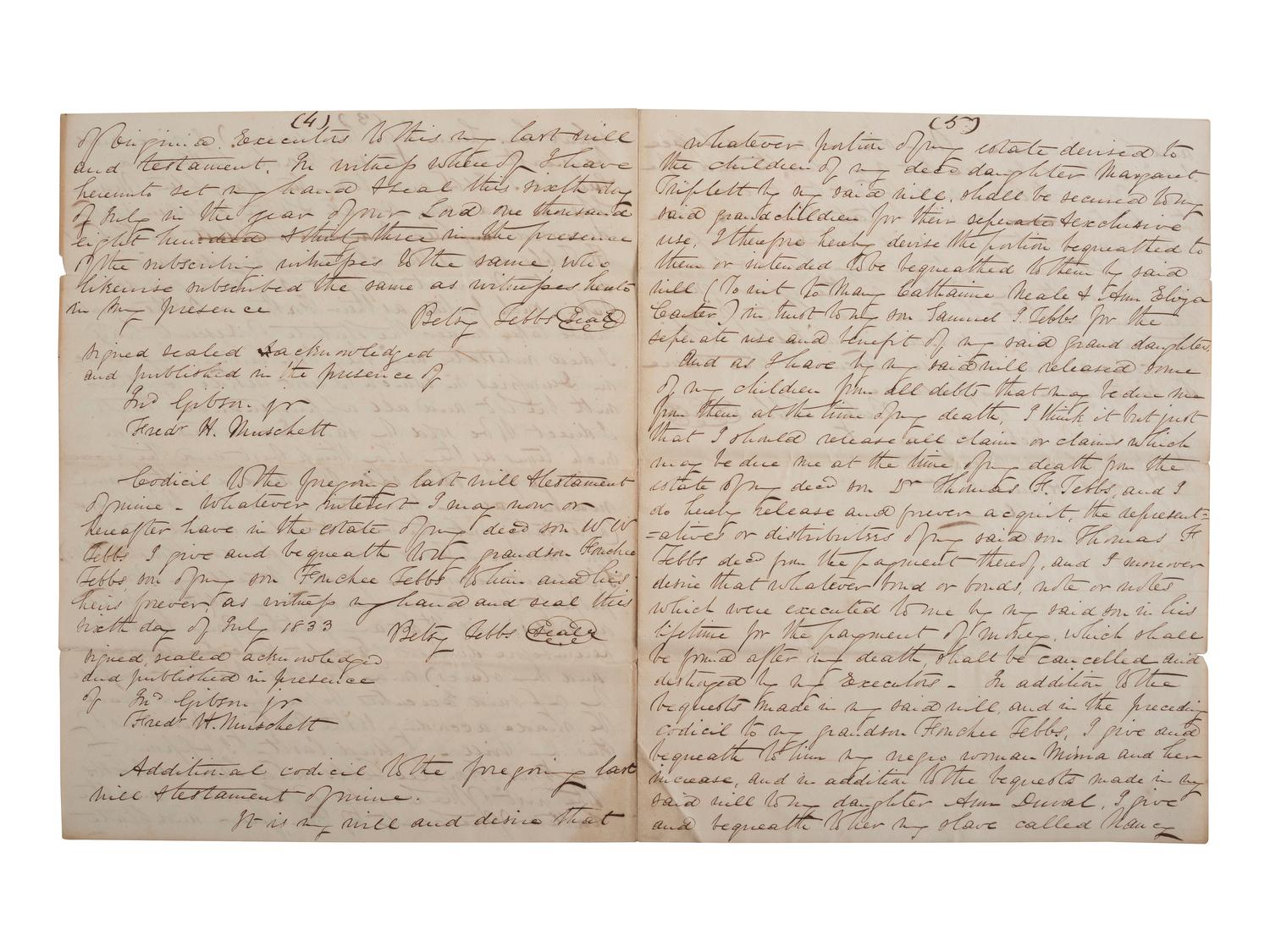 [ENSLAVEMENT & ABOLITION]. A group of 4 documents identified to the Carr and Tebbs families of Virginia, incl. references to the manumission and sale of enslaved persons.