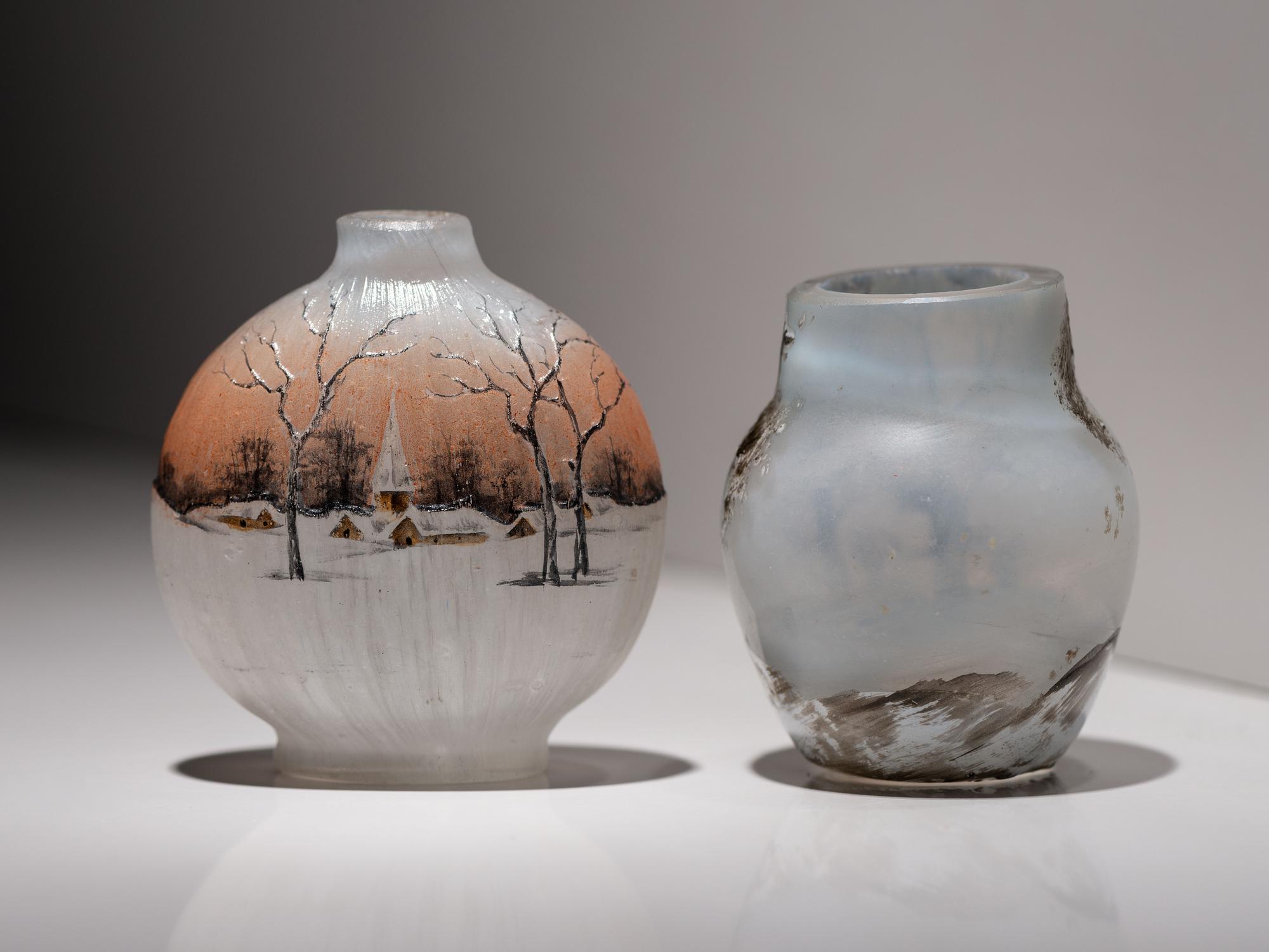 Two Scenic Miniature Vases