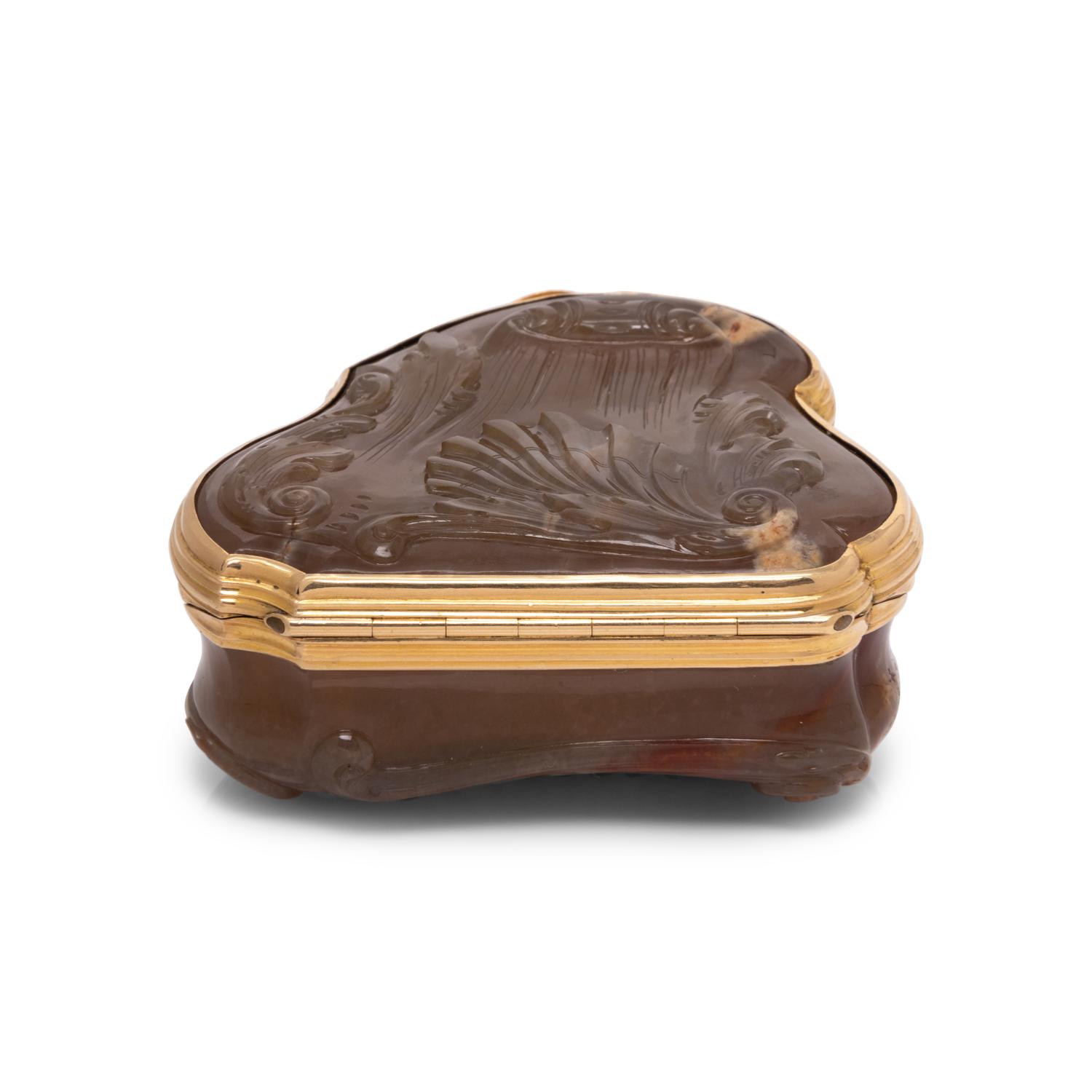 A Rococo Style Gold Mounted Carved Agate Snuff Box