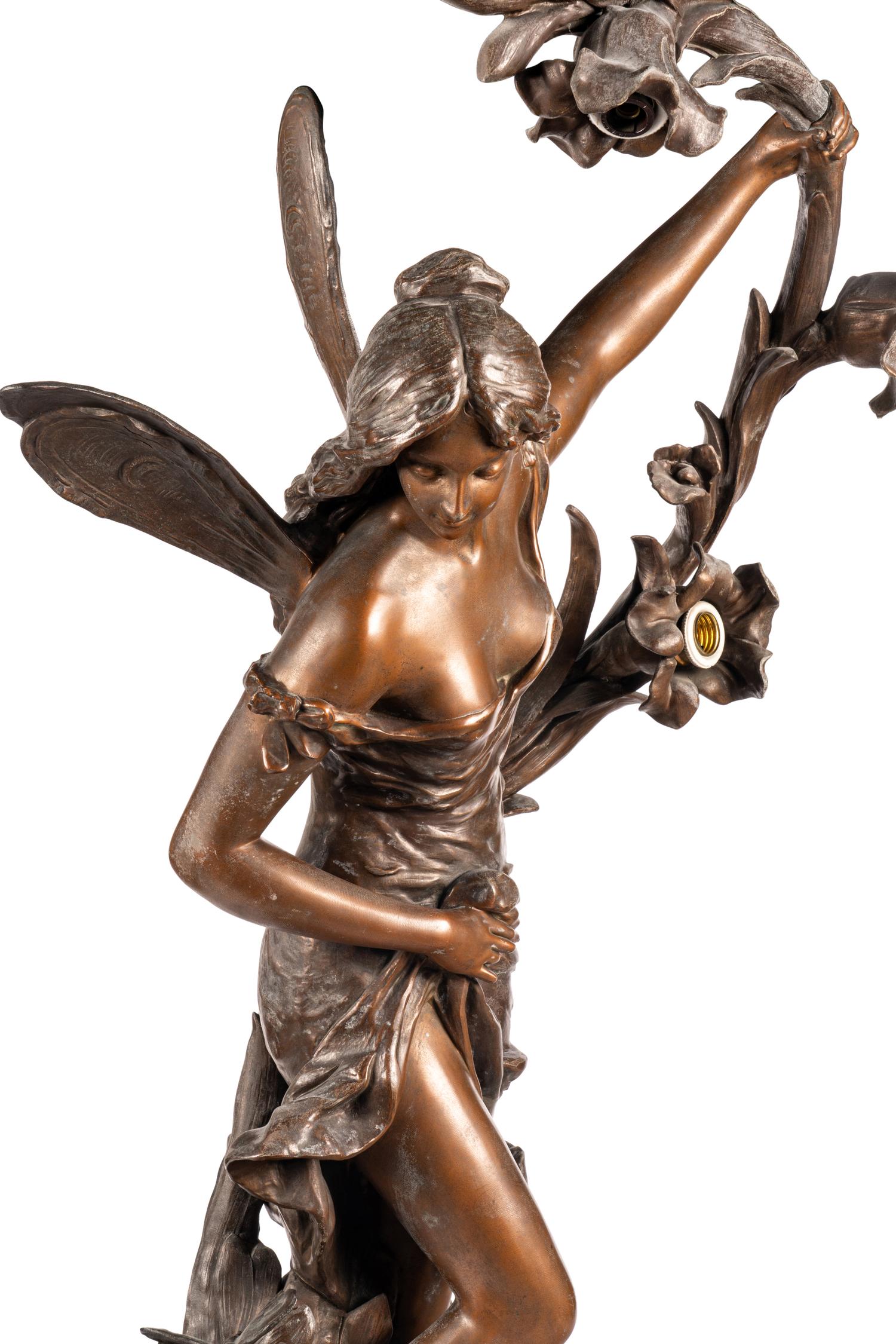 A French Cast Metal Three-Light Newel Post Lamp