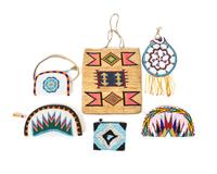 A Group of Five Southwestern Contemporary Beaded Bags Height of largest 9 1/4 x width 8 3/8 inches.