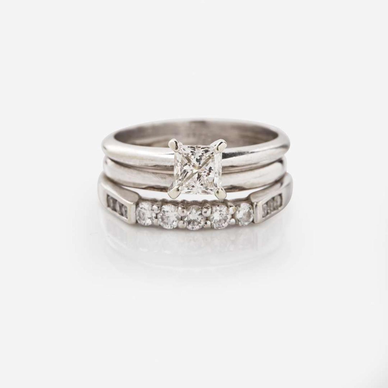 A 14K White Gold and Diamond Ring
