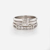 A 14K White Gold and Diamond Ring