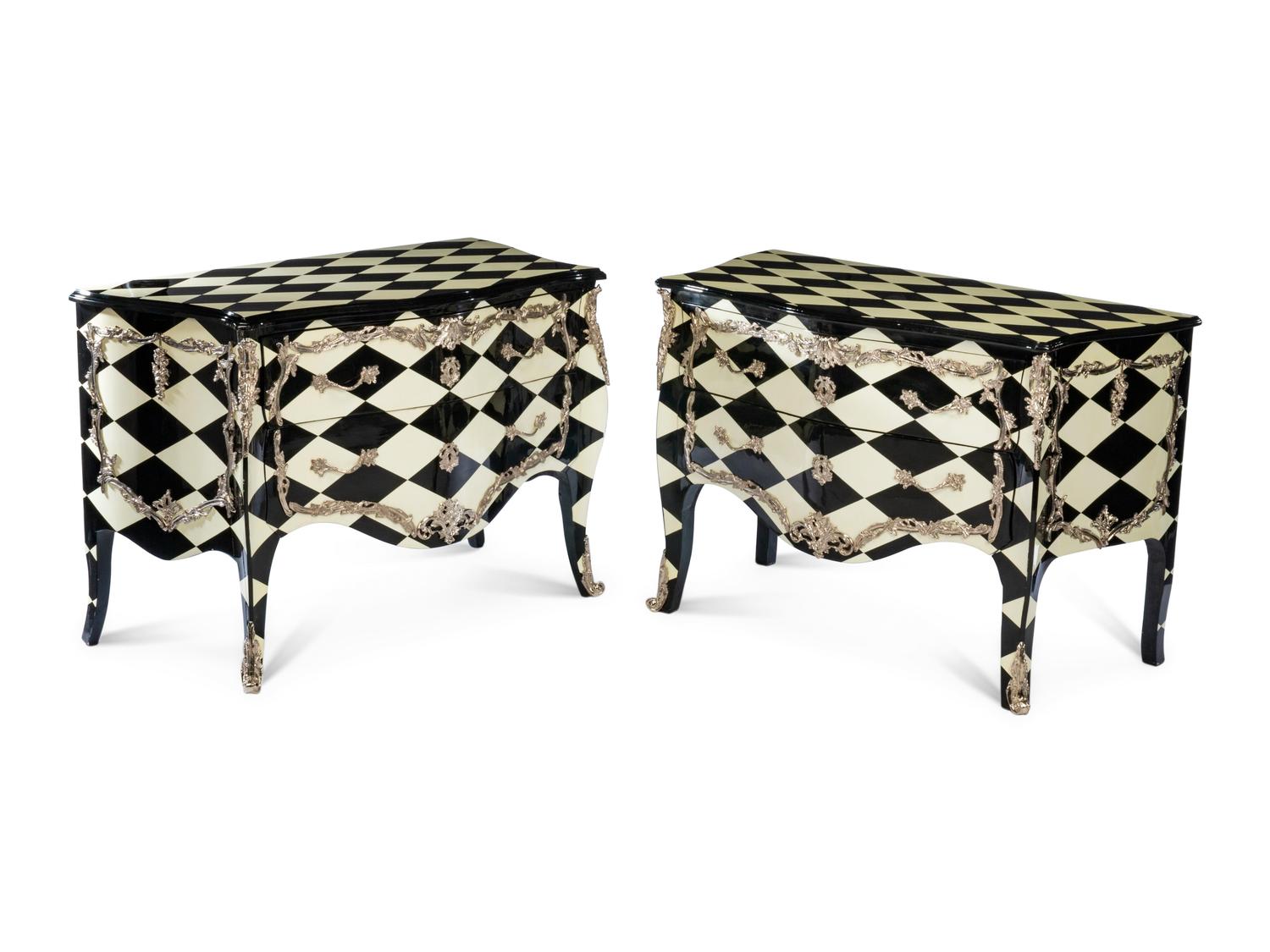 A Pair of Art Moderne Style Silvered Bronze Mounted Commodes