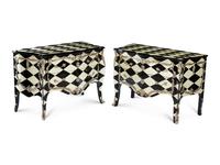 A Pair of Art Moderne Style Silvered Bronze Mounted Commodes