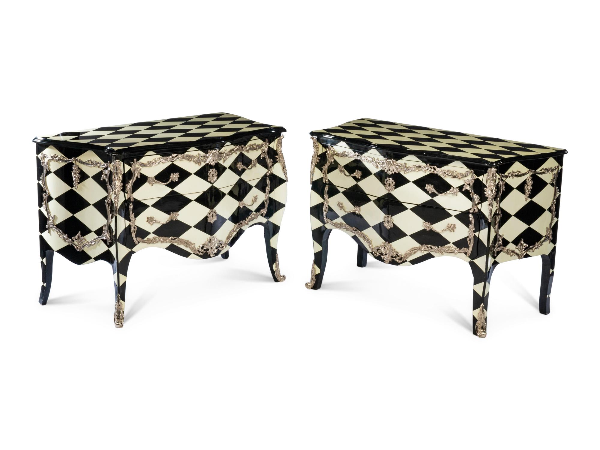 A Pair of Art Moderne Style Silvered Bronze Mounted Commodes