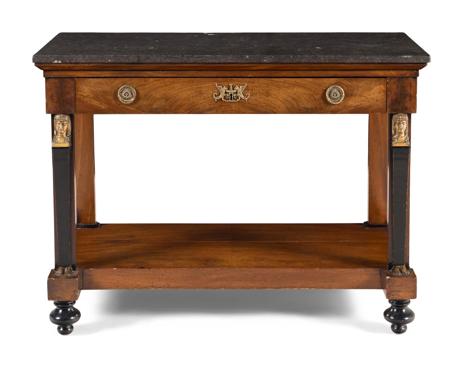 An Empire Style Mahogany Marble-Top Pier Table