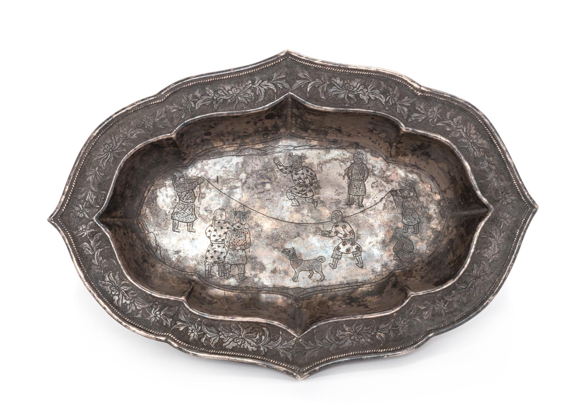 An Incised Quatrefoil Silver Tazza Length 7 inches. — PROBABLY LIAO DYNASTY (907-1125)