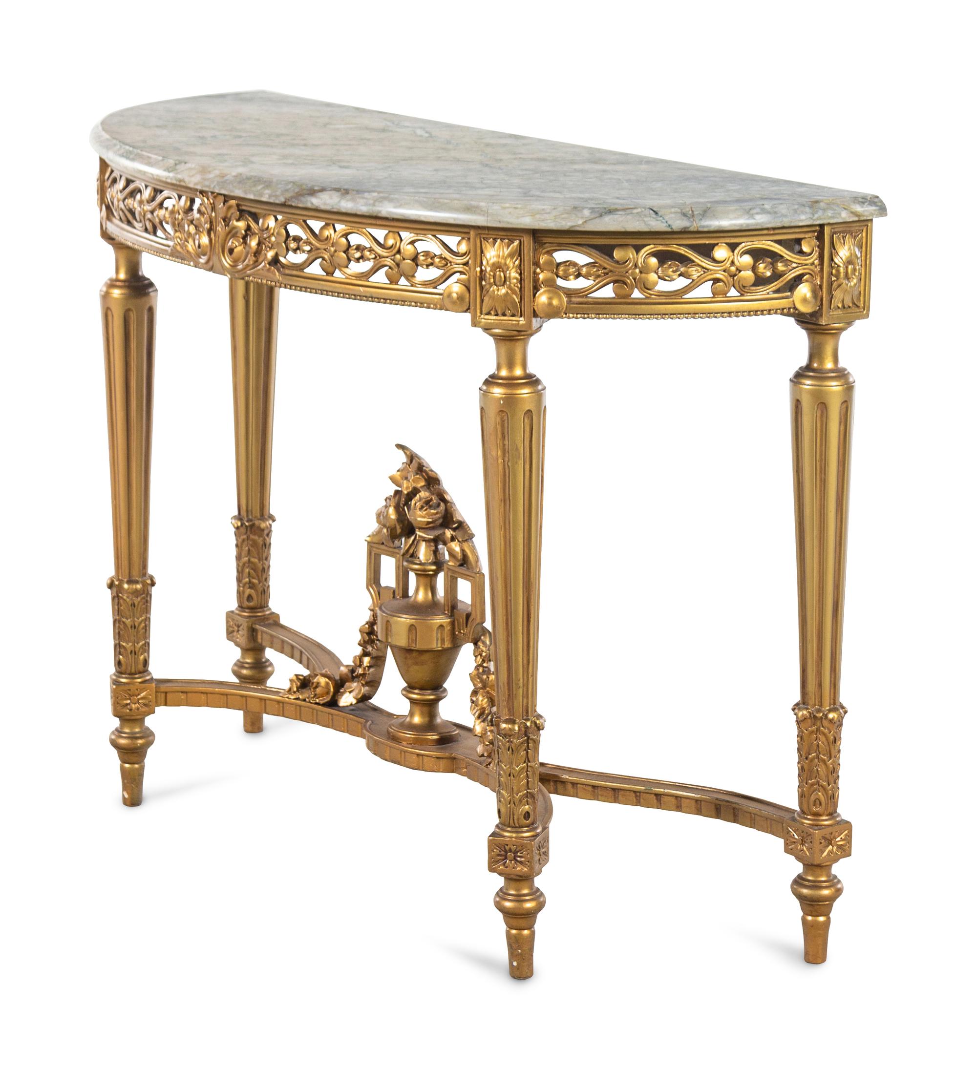 A Louis XVI Style Giltwood Marble-Top Console Table