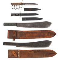 Lot of 20th Century Military Edged Weapons Including: Composite L.F. & C. Trench Knife, British L1A3 Bayonet, British Machetes
