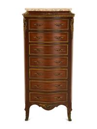 A Louis XV Style Gilt Bronze Mounted Marble Top Semainier