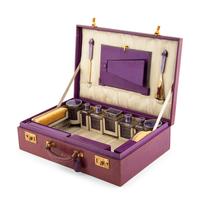 A French Leather Cased Enameled Silver Toiletry Set