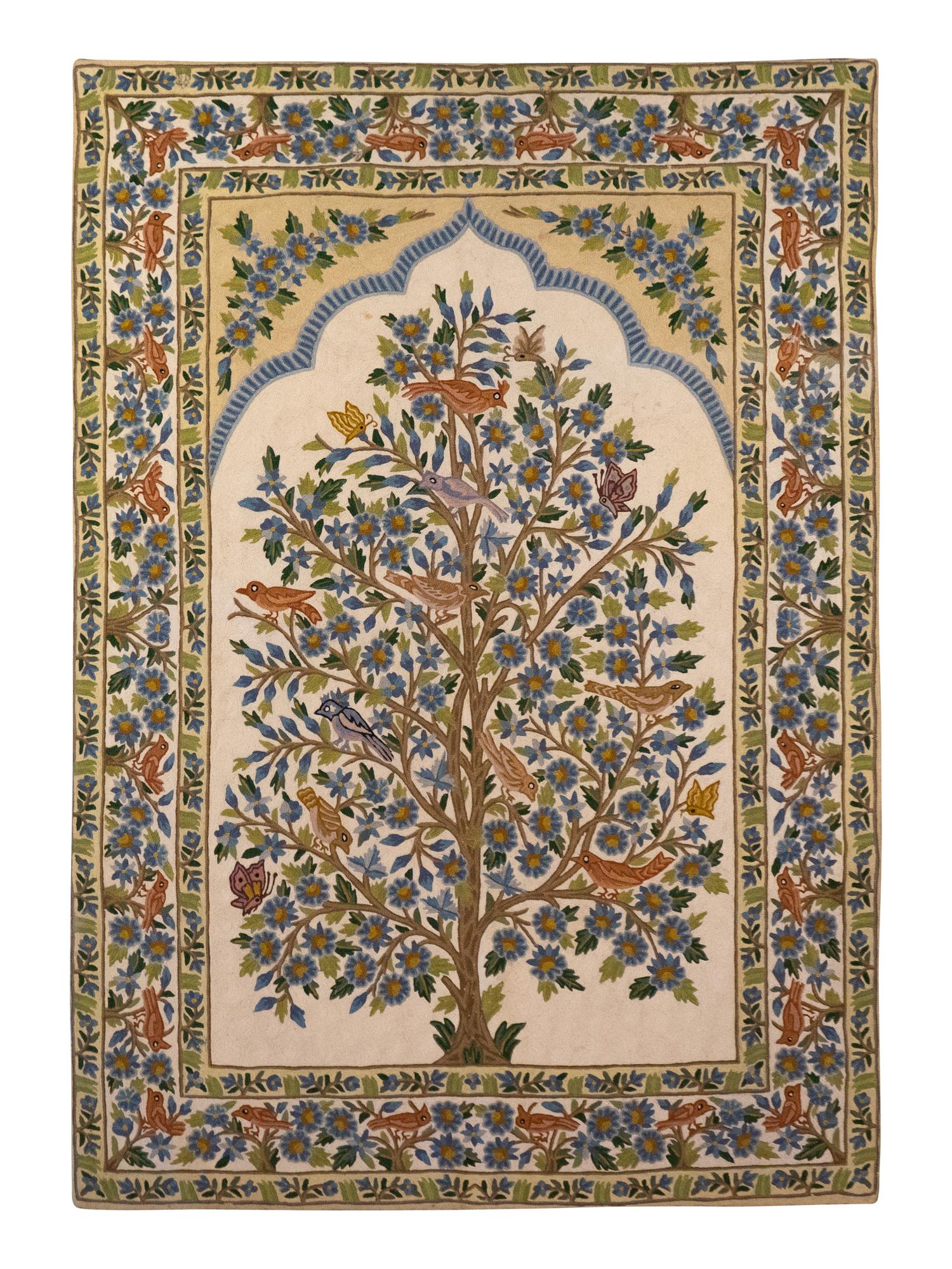 An Indian Crewelwork Copy of a Tree of Life Pattern Prayer Rug