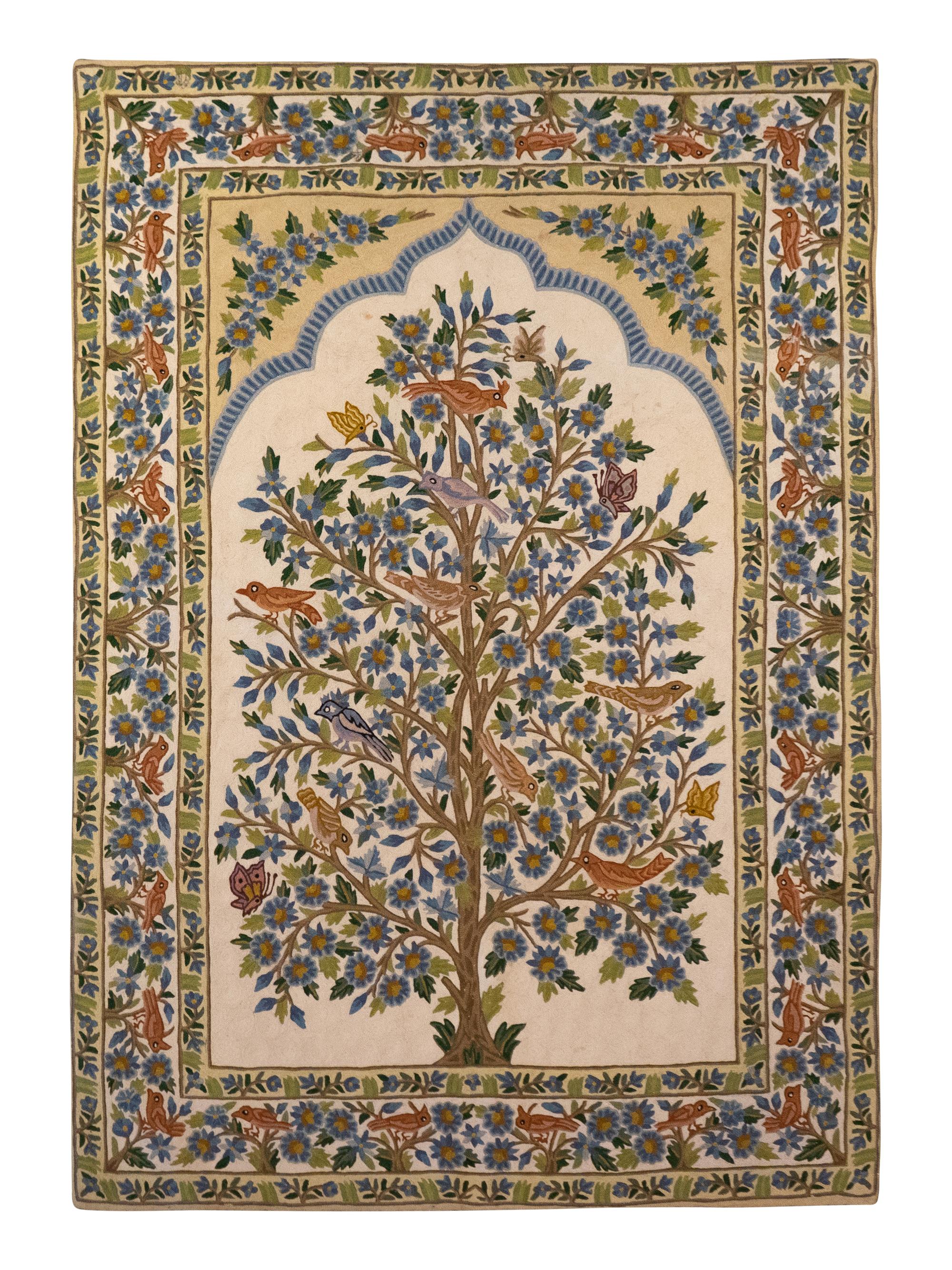 An Indian Crewelwork Copy of a Tree of Life Pattern Prayer Rug