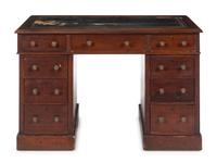 A George III Style Leather Inset Mahogany Pedestal Writing Desk