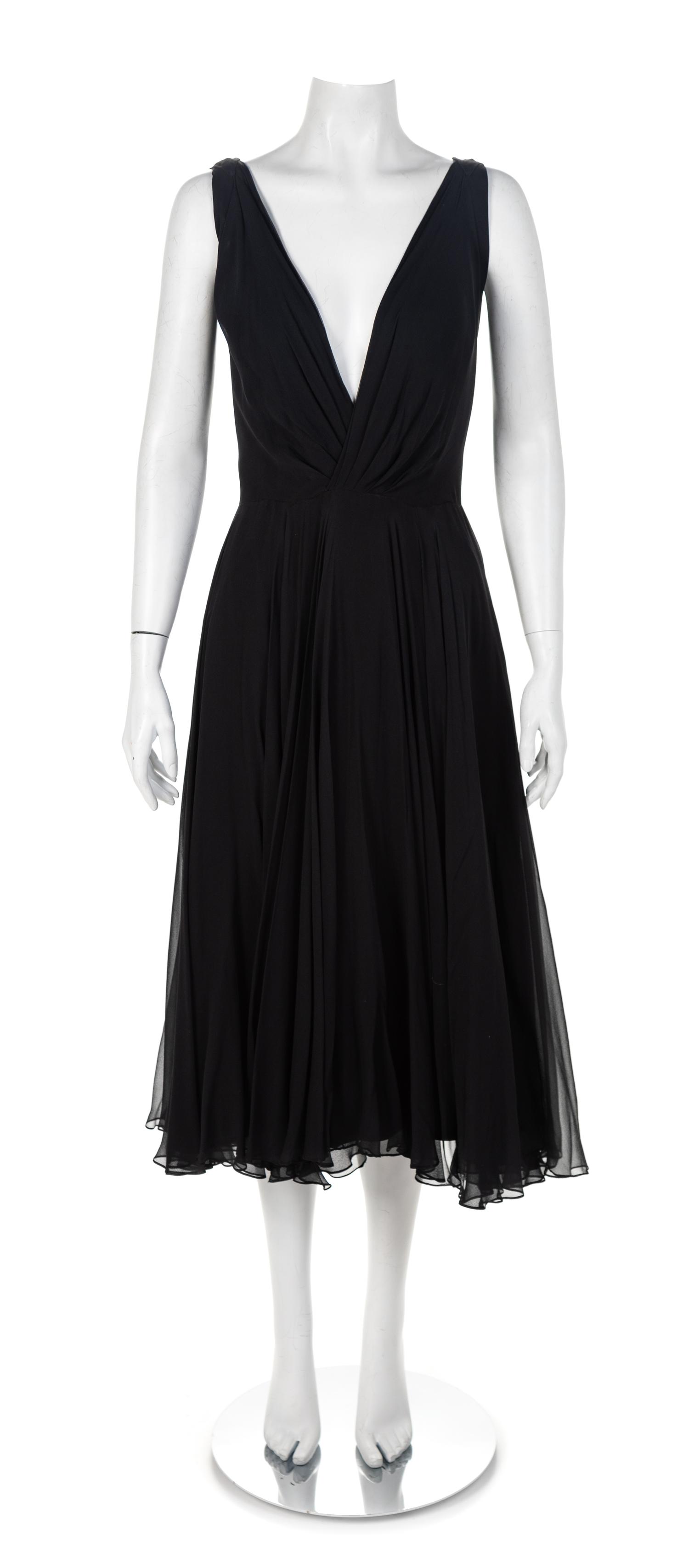 Ceil Chapman Black Silk Chiffon Dress, 1950-60s No size label