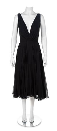 Ceil Chapman Black Silk Chiffon Dress, 1950-60s No size label