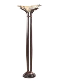 An Art Deco Style Hammered Metal and Alabaster Floor Lamp