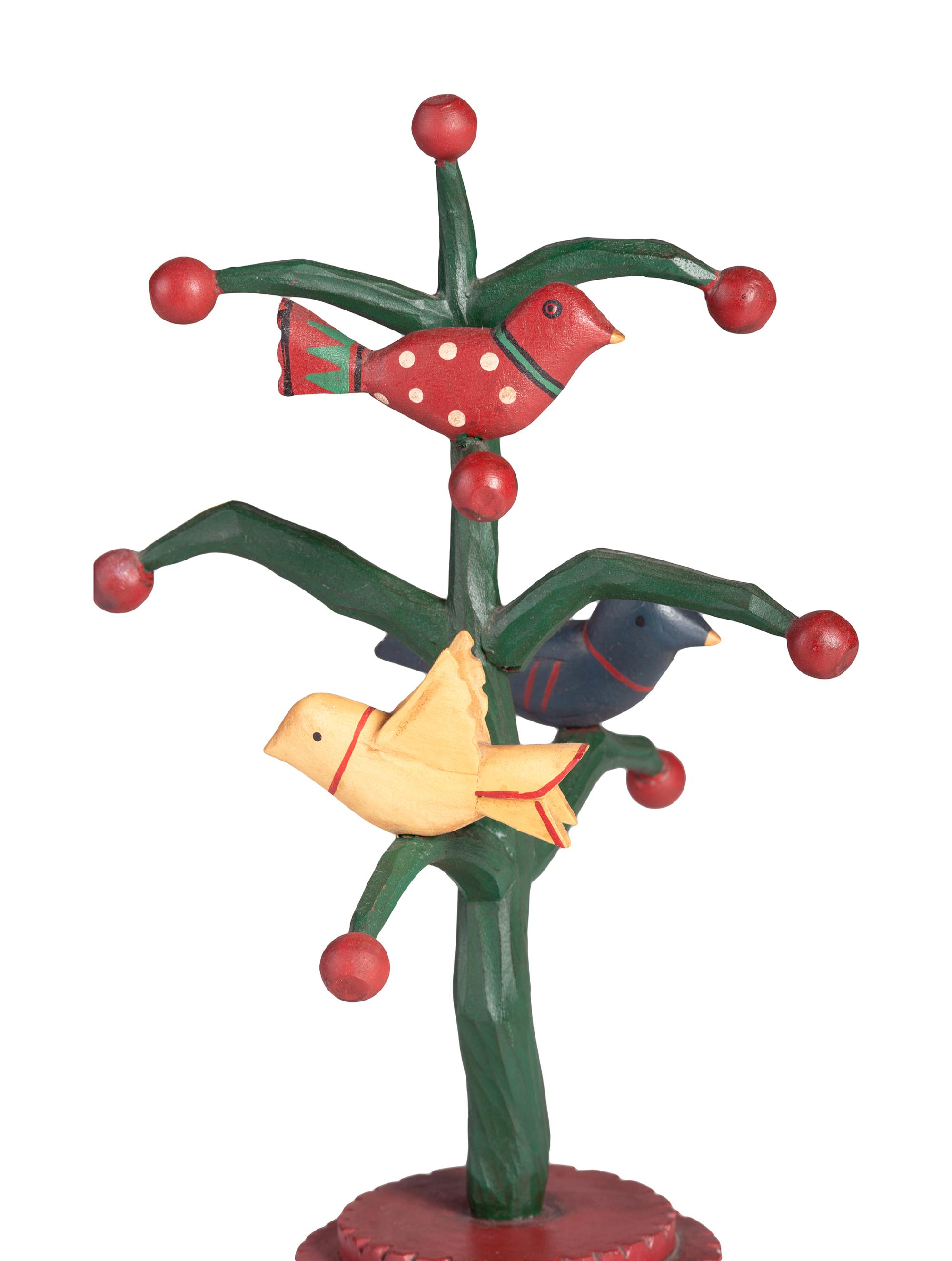 Five Carved and Painted Wood Folk Art Bird Trees