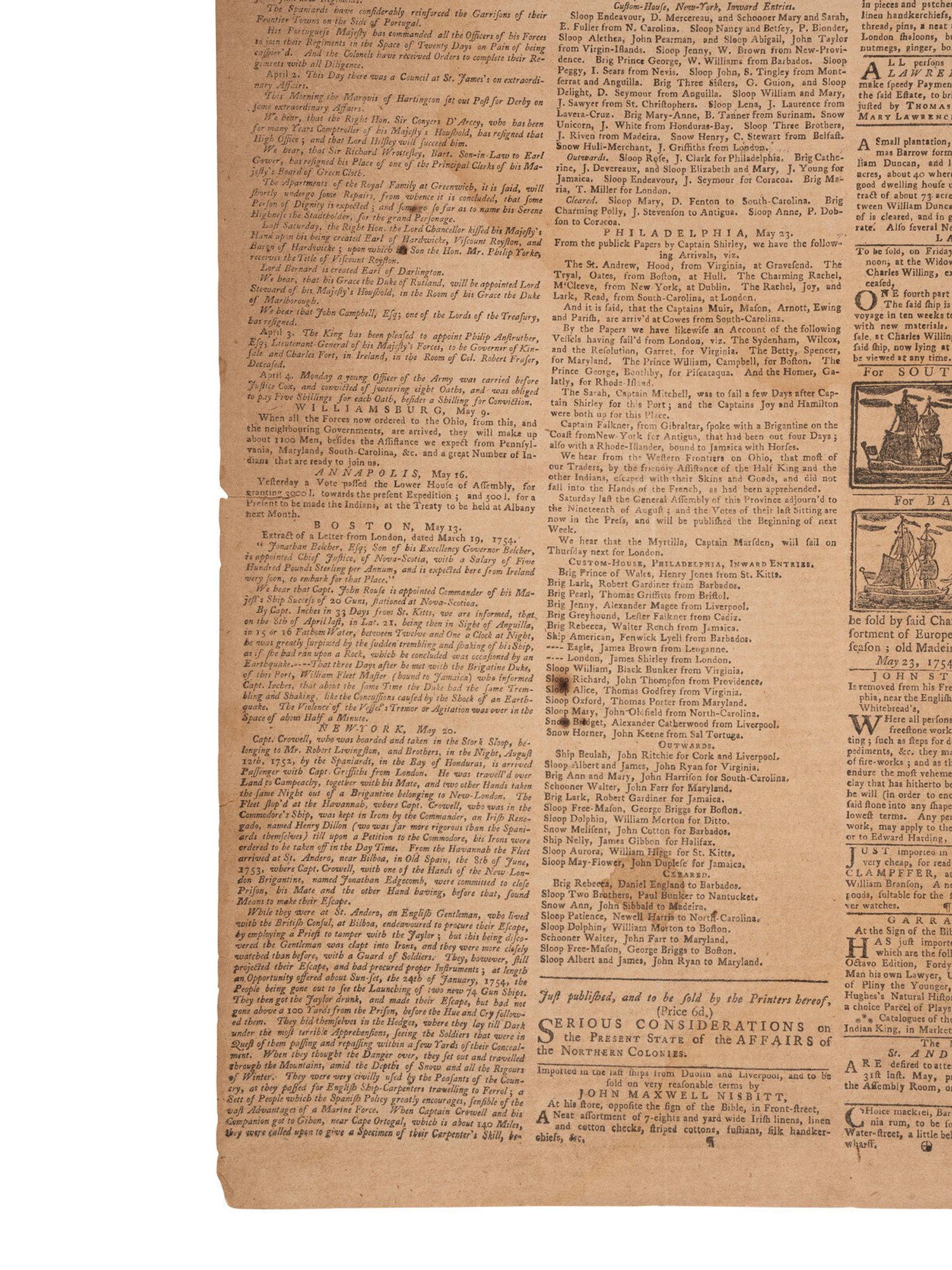 [FRENCH & INDIAN WAR] Albany Congress and Lake George feat. in 2 issues of the Pennsylvania Gazette .