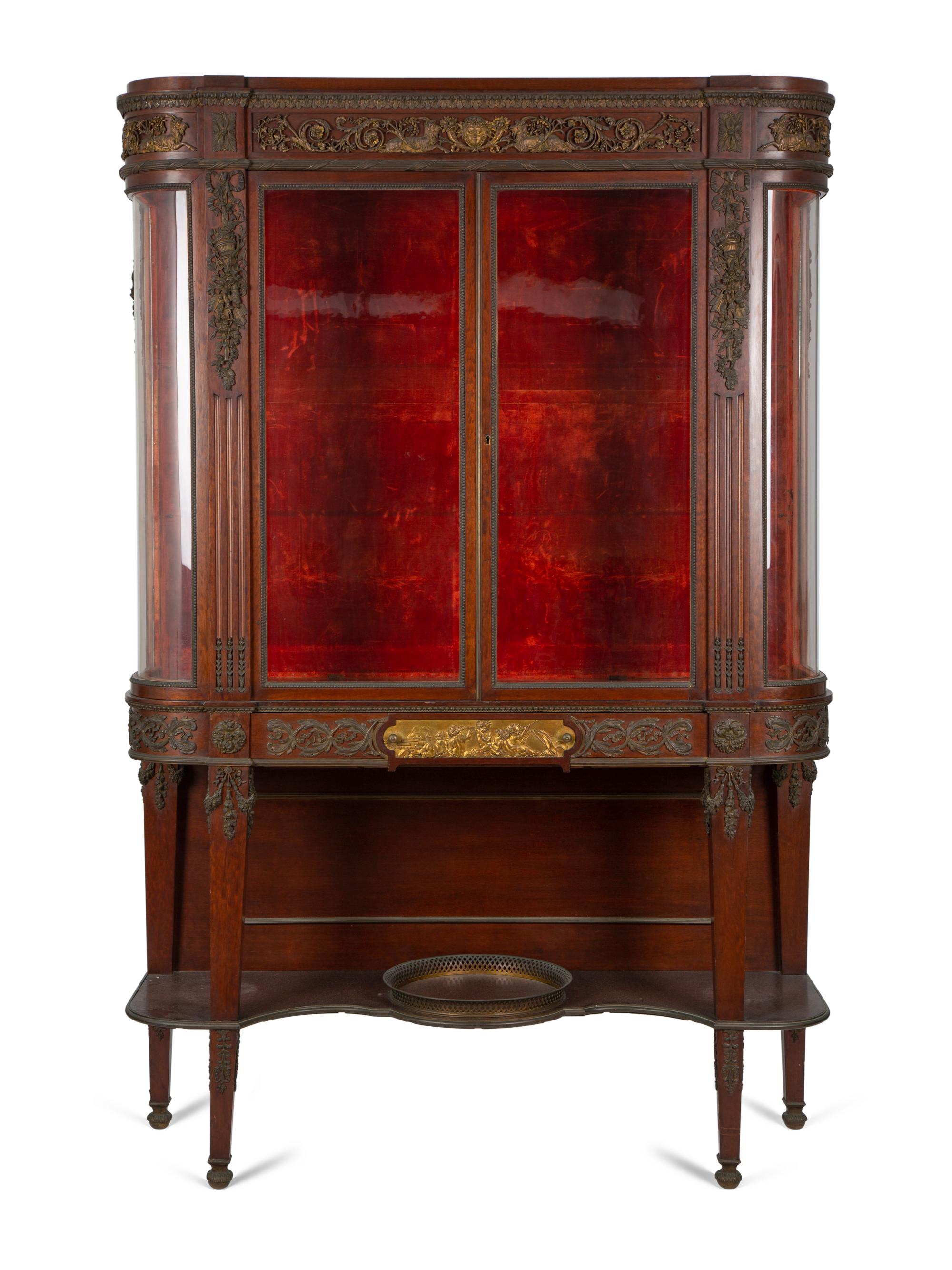 A Fine French Carved Mahogany Gilt Bronze Mounted and Glazed Curio Cabinet on Stand — CIRCA 1890