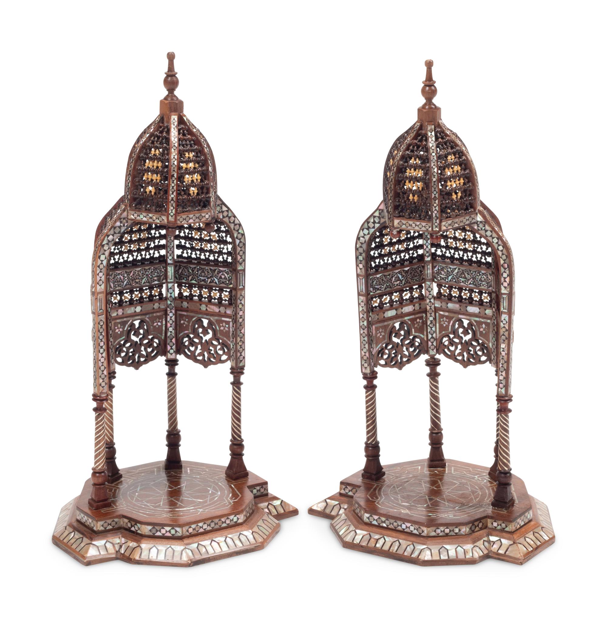 A Pair of Moorish Style Marquetry Wall Brackets