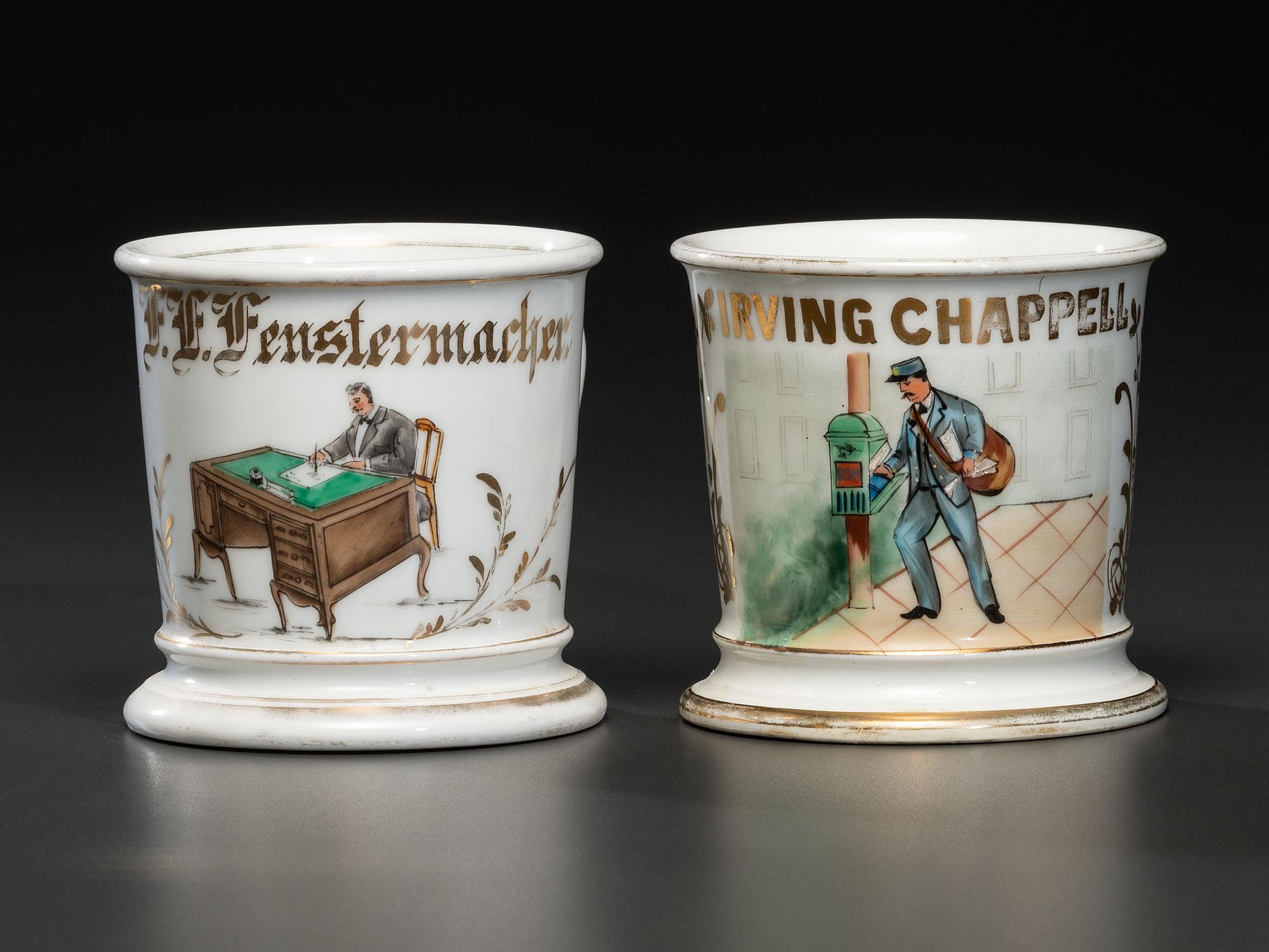 Two Porcelain Occupational Shaving Mugs