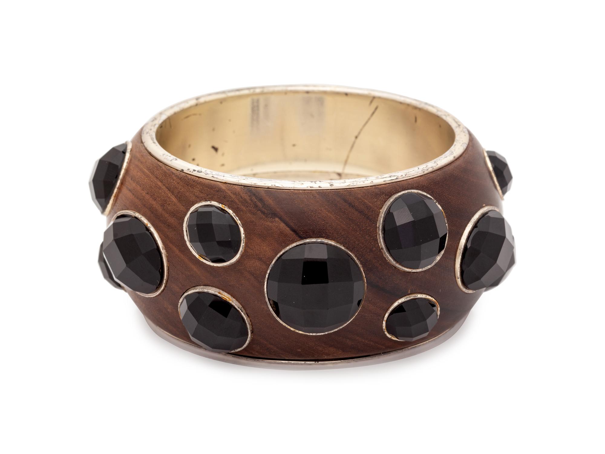 A Sterling Silver, Wood and Glass Bangle Bracelet, Bottega Veneta,