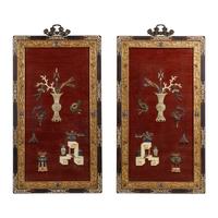 A Pair of Chinese Hardstone Inlaid Lacquer Panels