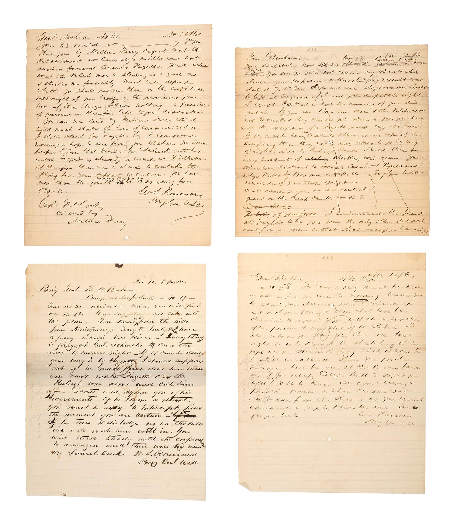 [CIVIL WAR] -- ROSECRANS, General William S. (1819-1898). Letters and documents associated with General William S. Rosecrans and the early months of the Civil War, including 3 ALsS.