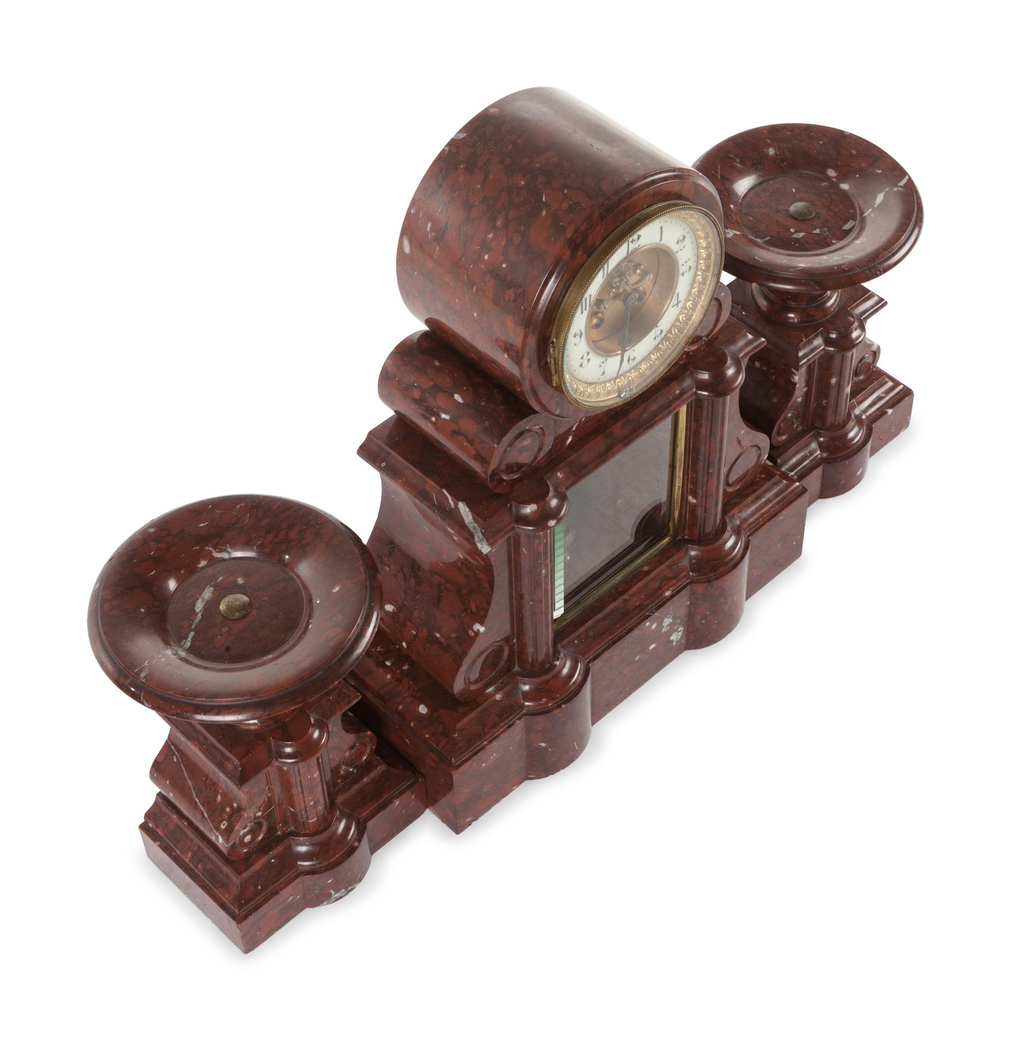 A Large French Marble Clock Garniture