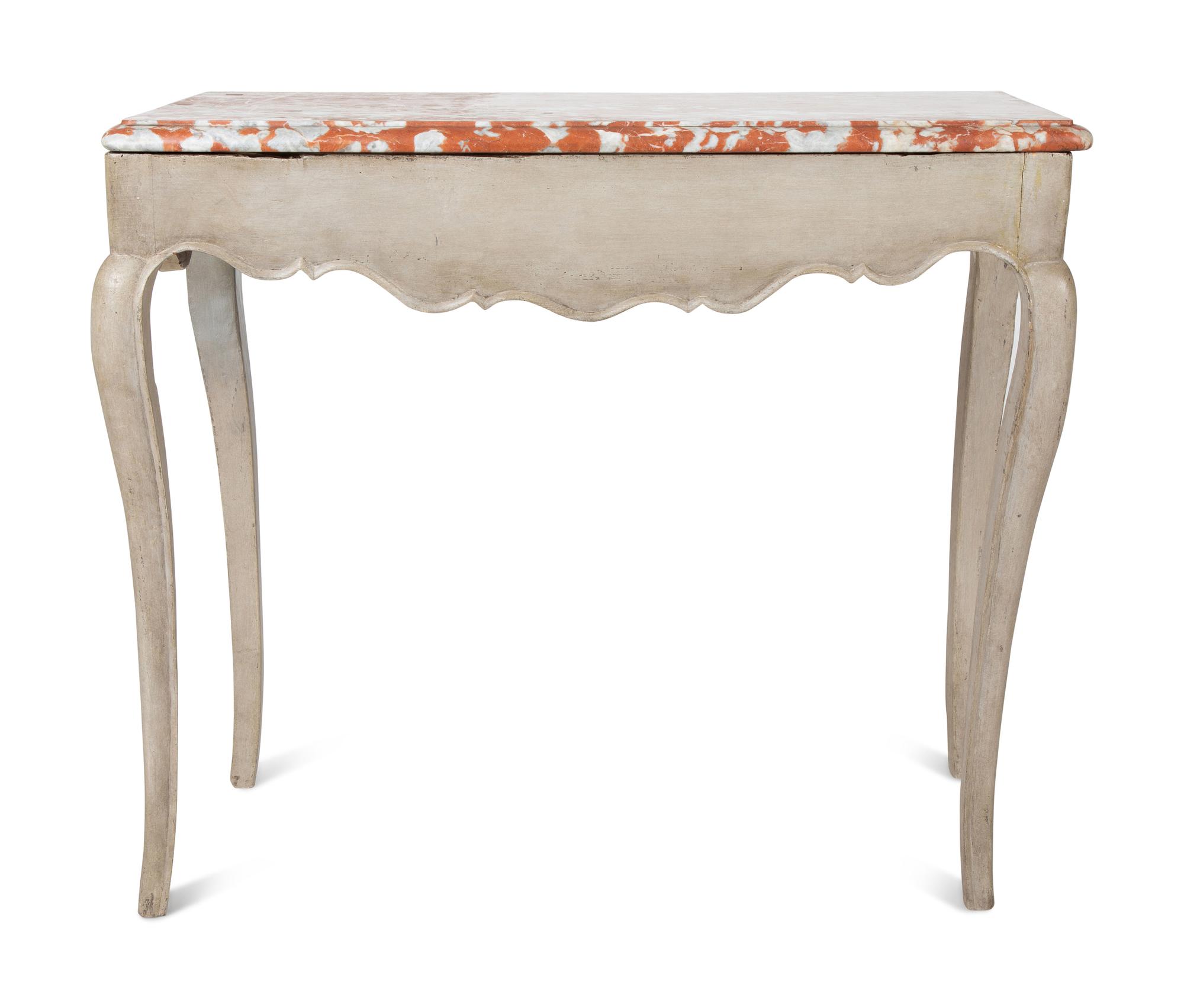 A French Provincial Painted Pine Marble-Top Table — 18TH CENTURY