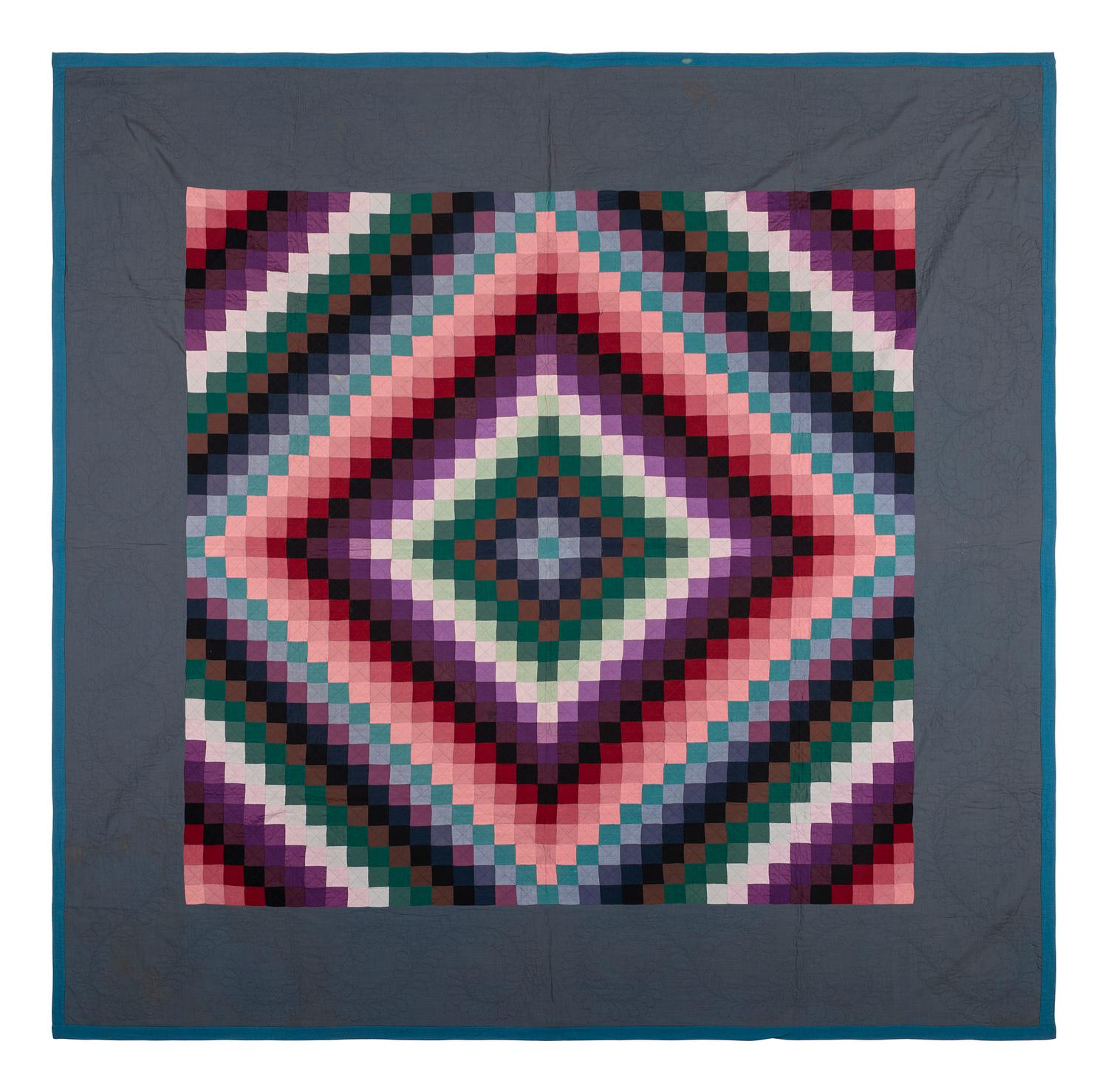 An Amish Sunshine and Shadow Pieced Cotton Quilt