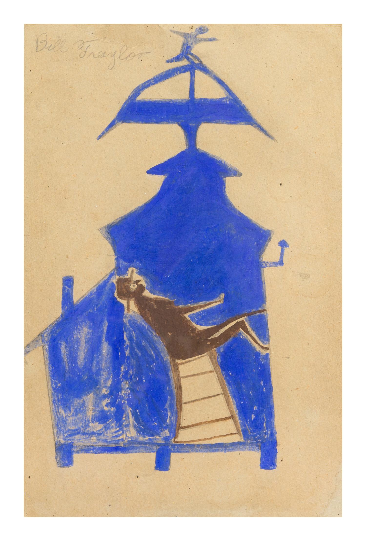Bill Traylor, (American, 1854-1947), Self Portrait-Blue House