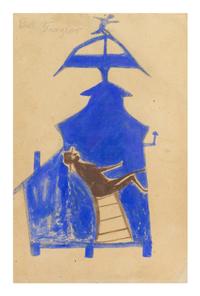 Bill Traylor, (American, 1854-1947), Self Portrait-Blue House