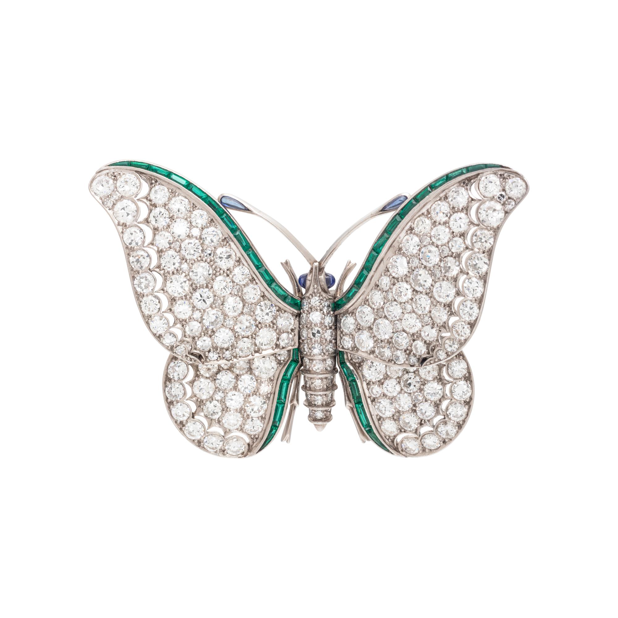 DIAMOND, EMERALD AND SAPPHIRE BUTTERFLY BROOCH
