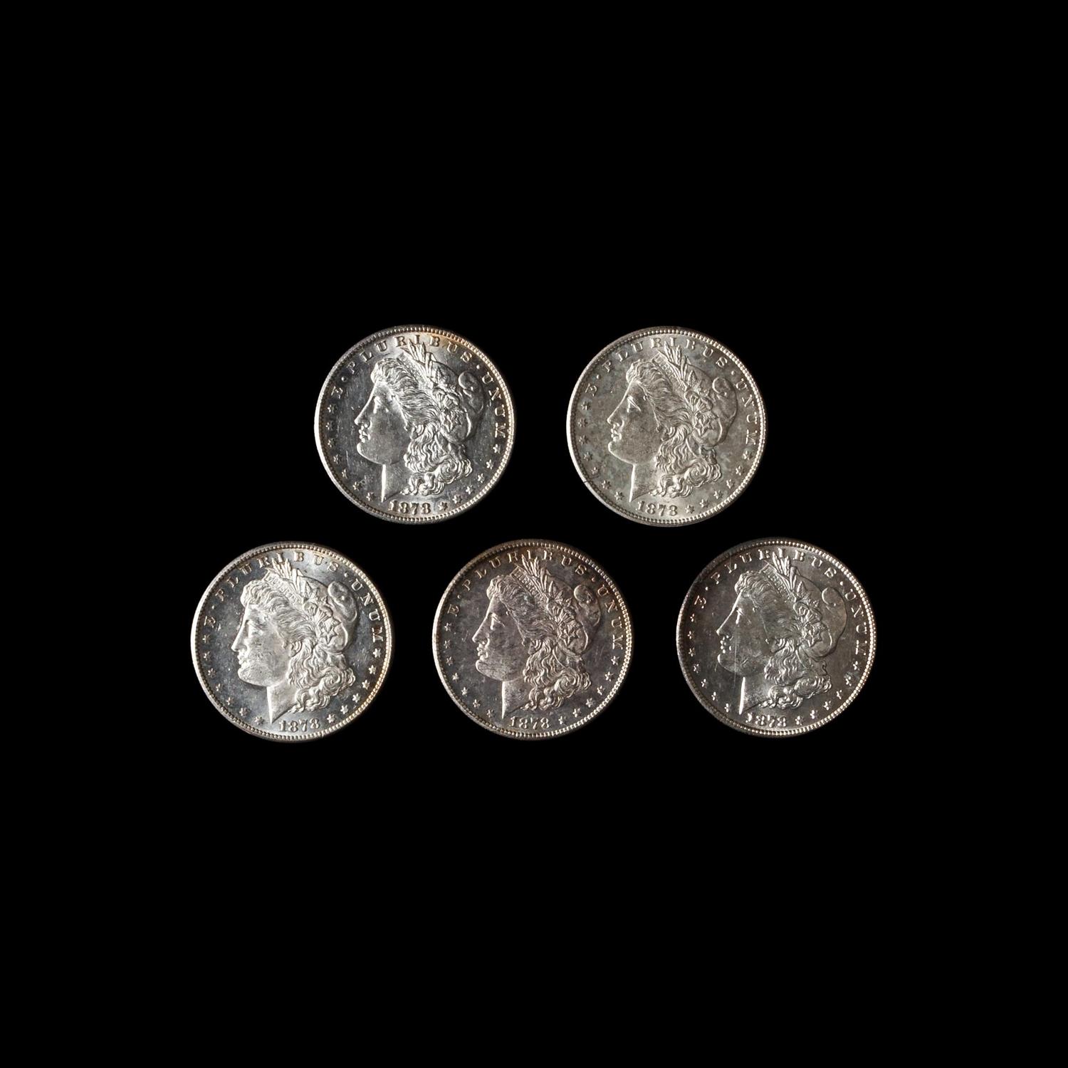 A Group of Five 1878-S Morgan $1 Coins
