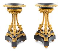 A Pair of Empire Style Gilt Bronze and Slate Candlesticks Height 14 1/8 inches. — 19TH CENTURY