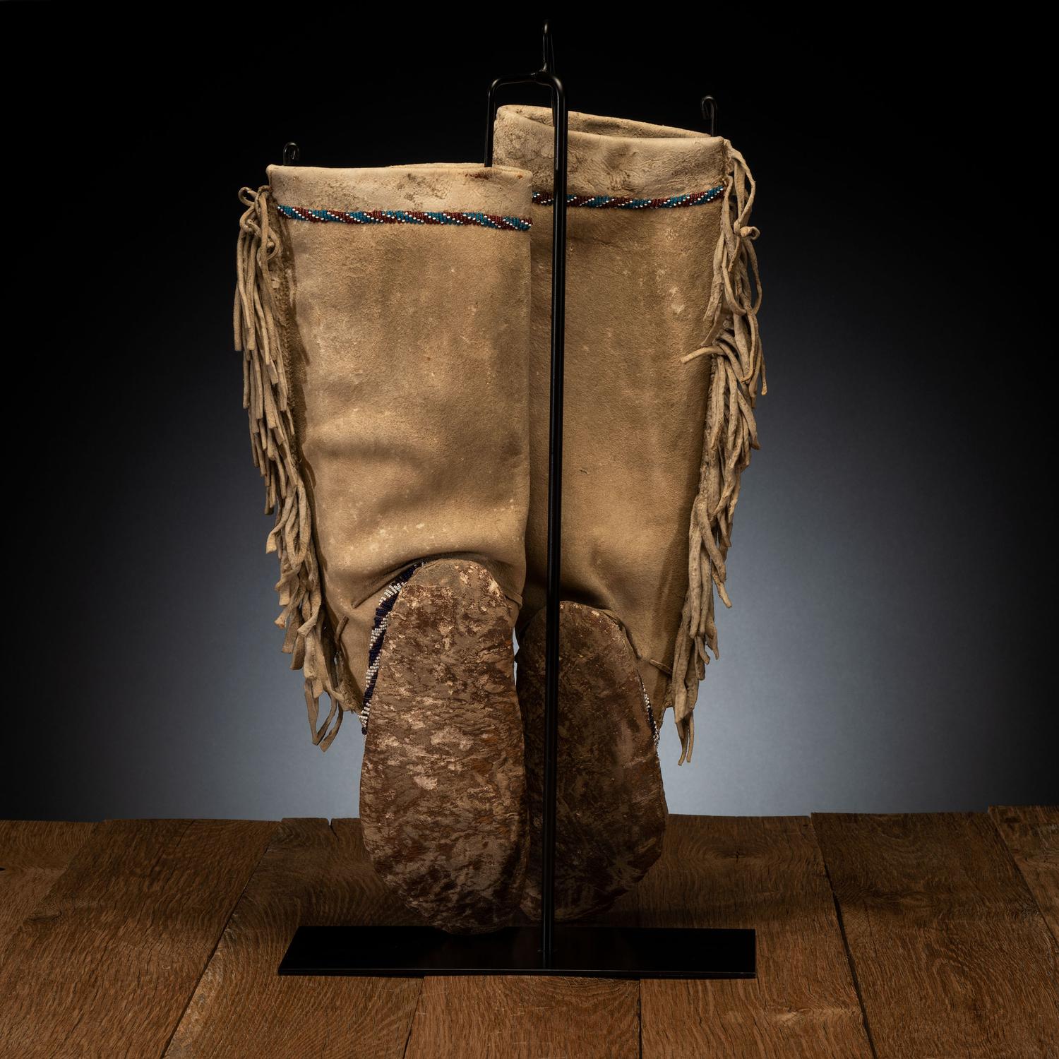 Apache Beaded Hide Moccasins, Signed by Geronimo