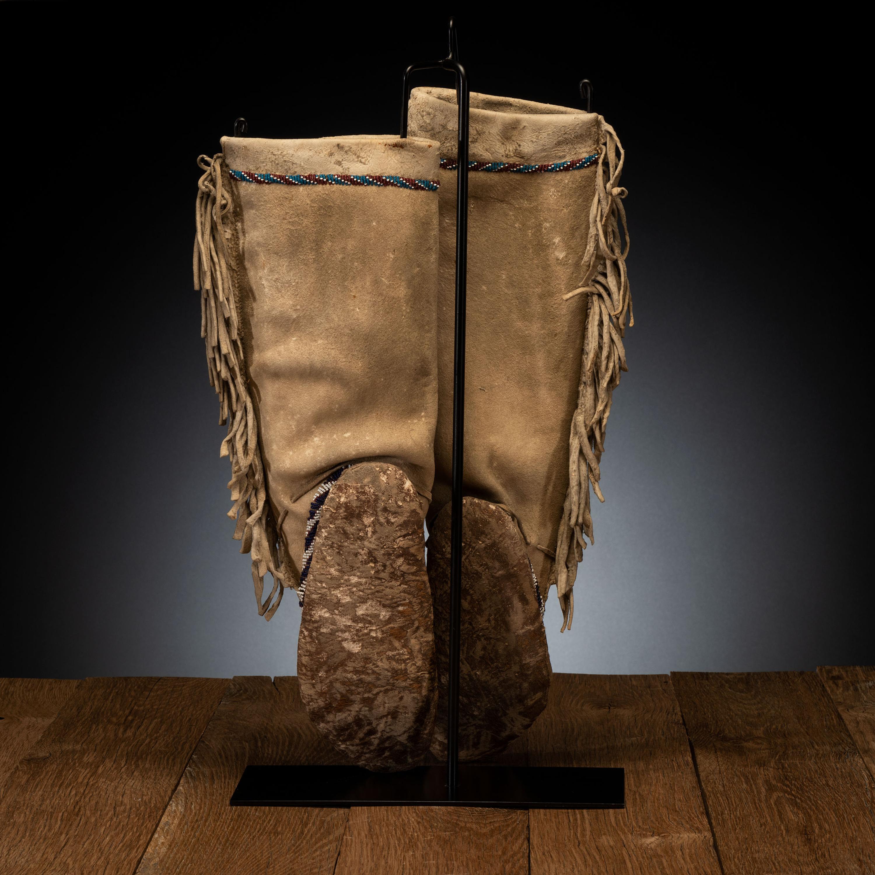 Apache Beaded Hide Moccasins, Signed by Geronimo