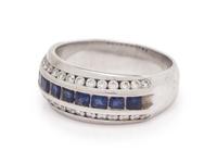 A 14 Karat White Gold, Sapphire and Diamond Ring,