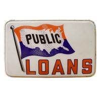 A Metal and Plexiglass Public Loans Light-Up Sign 38" W x 7" D x 24.5" H — United States, Mid-20th Century