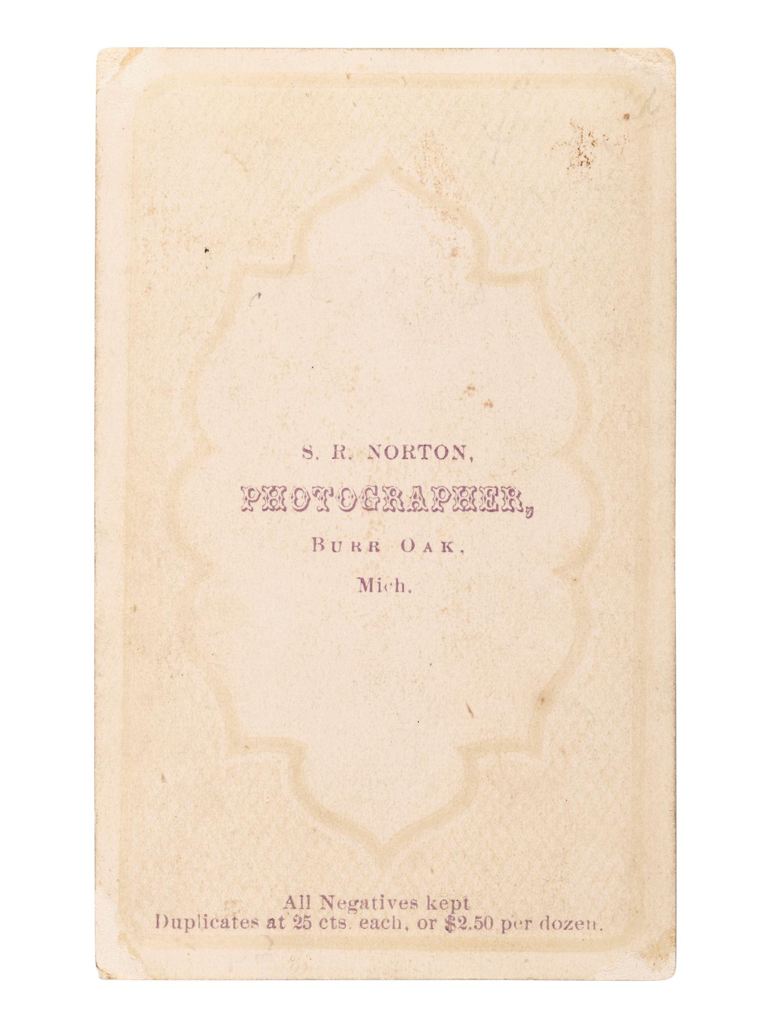 [CUSTER, George A. (1809-1876)]. CDV portrait after an engraving. Burr Oak, MI: S. R. Norton, n.d.