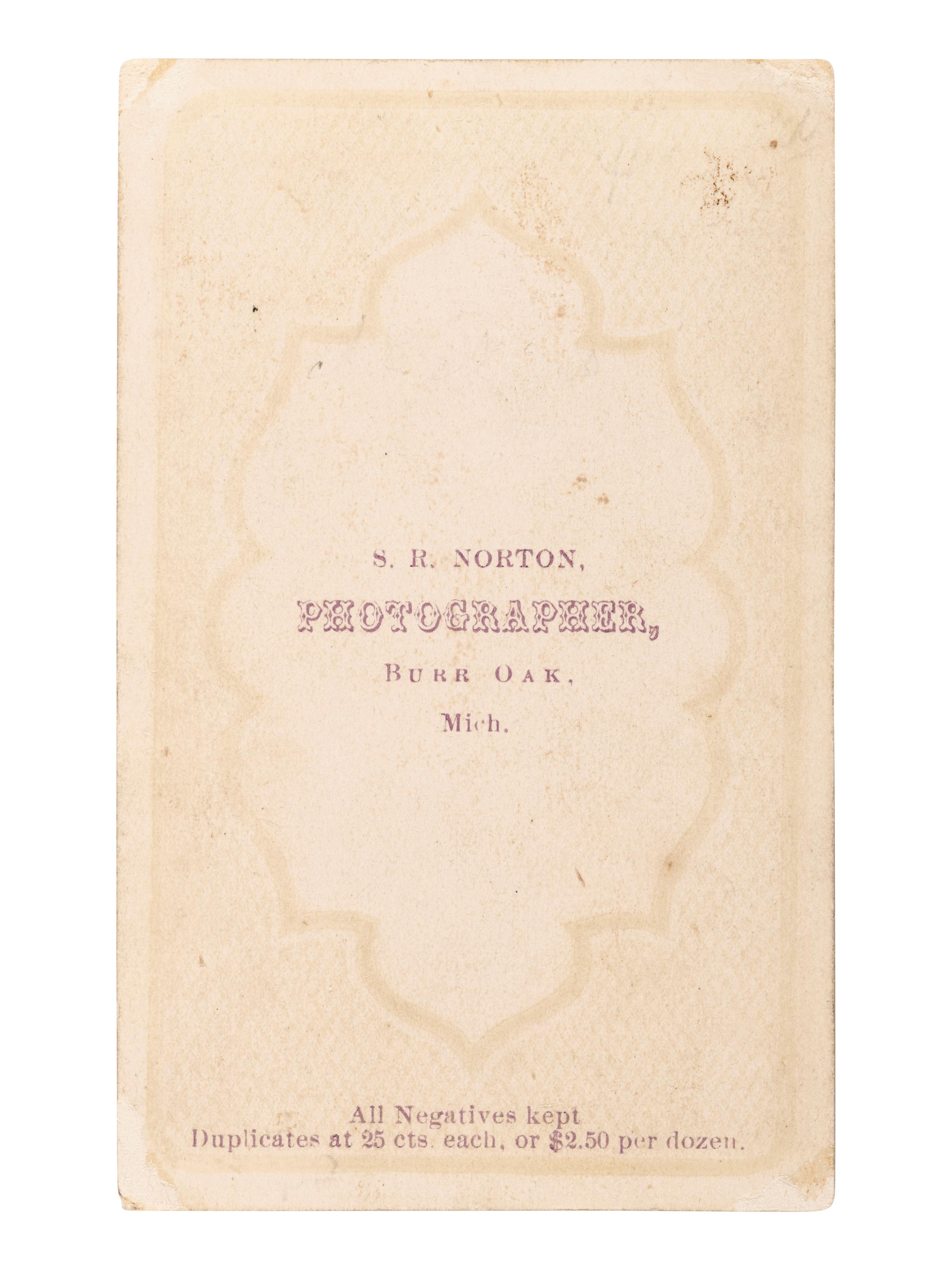 [CUSTER, George A. (1809-1876)]. CDV portrait after an engraving. Burr Oak, MI: S. R. Norton, n.d.