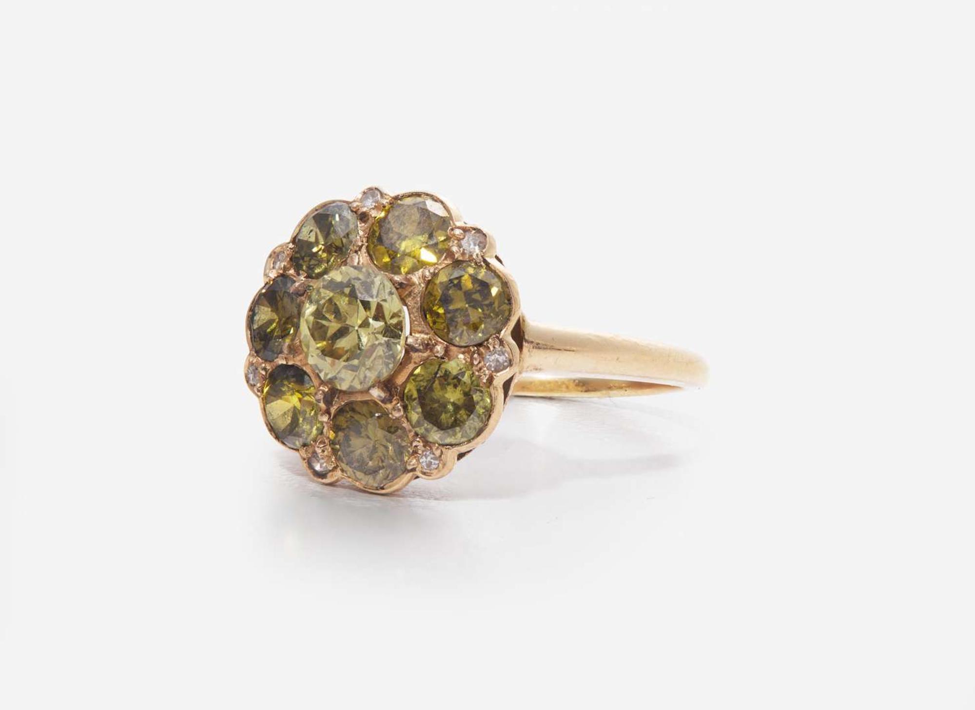 A 14K Yellow Gold and Green Diamond Ring, 1.06 Carat Natural Fancy Deep Brownish Greenish Yellow Diamond, GIA Certified
