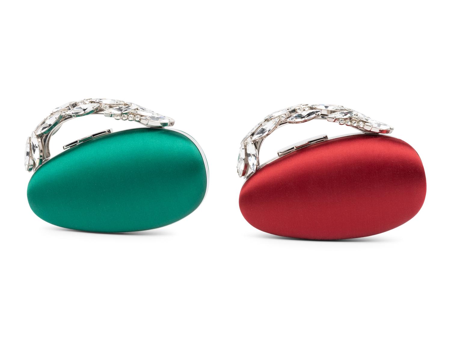 Two Pairs of Manolo Blahnik Satin Heels and Two Matching Clutches