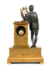 A Restauration Gilt and Patinated Bronze Mantel Clock with Orpheus and a Lyre