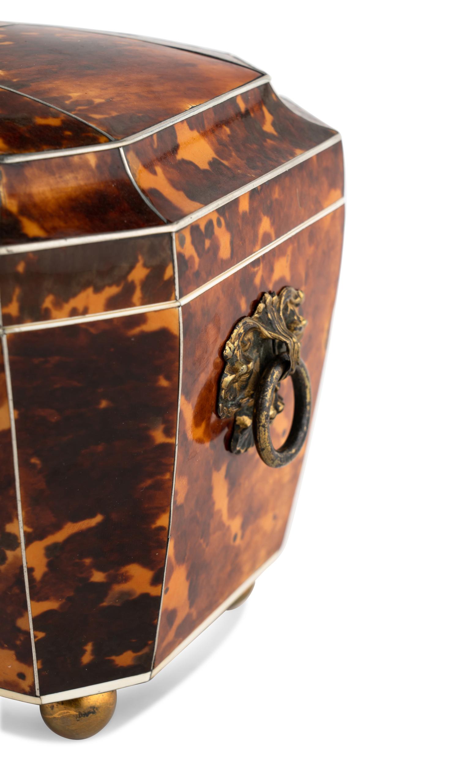 A Large George III Tortoise Shell Tea Caddy