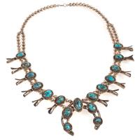 Navajo Silver and Turquoise Squash Blossom Necklace